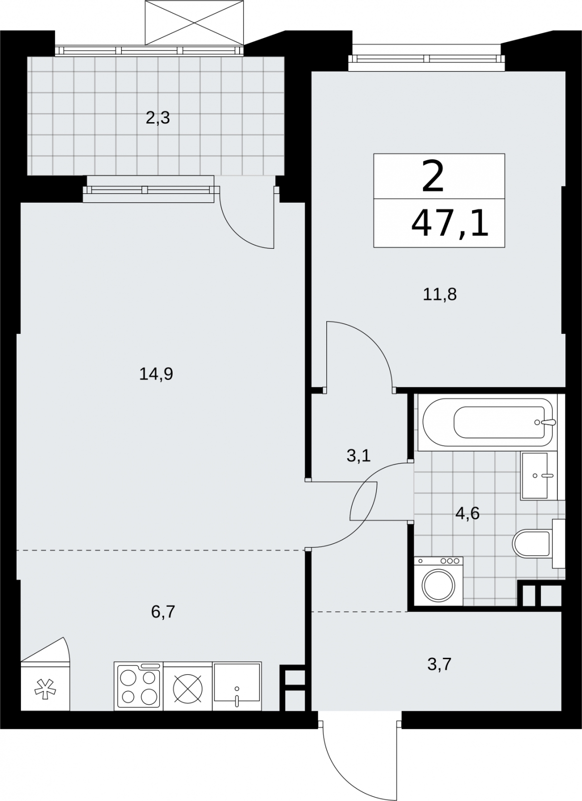 2-комнатная квартира в ЖК HomeCity на 9 этаже в 4 секции. Сдача в 1 кв. 2022 г.