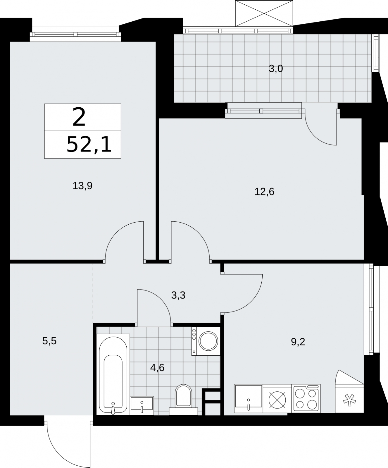 2-комнатная квартира в ЖК HomeCity на 2 этаже в 5 секции. Сдача в 1 кв. 2022 г.