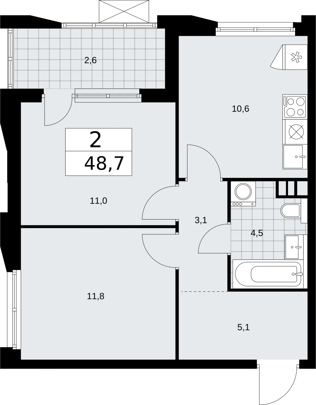 1-комнатная квартира в ЖК HomeCity на 9 этаже в 2 секции. Сдача в 1 кв. 2022 г.