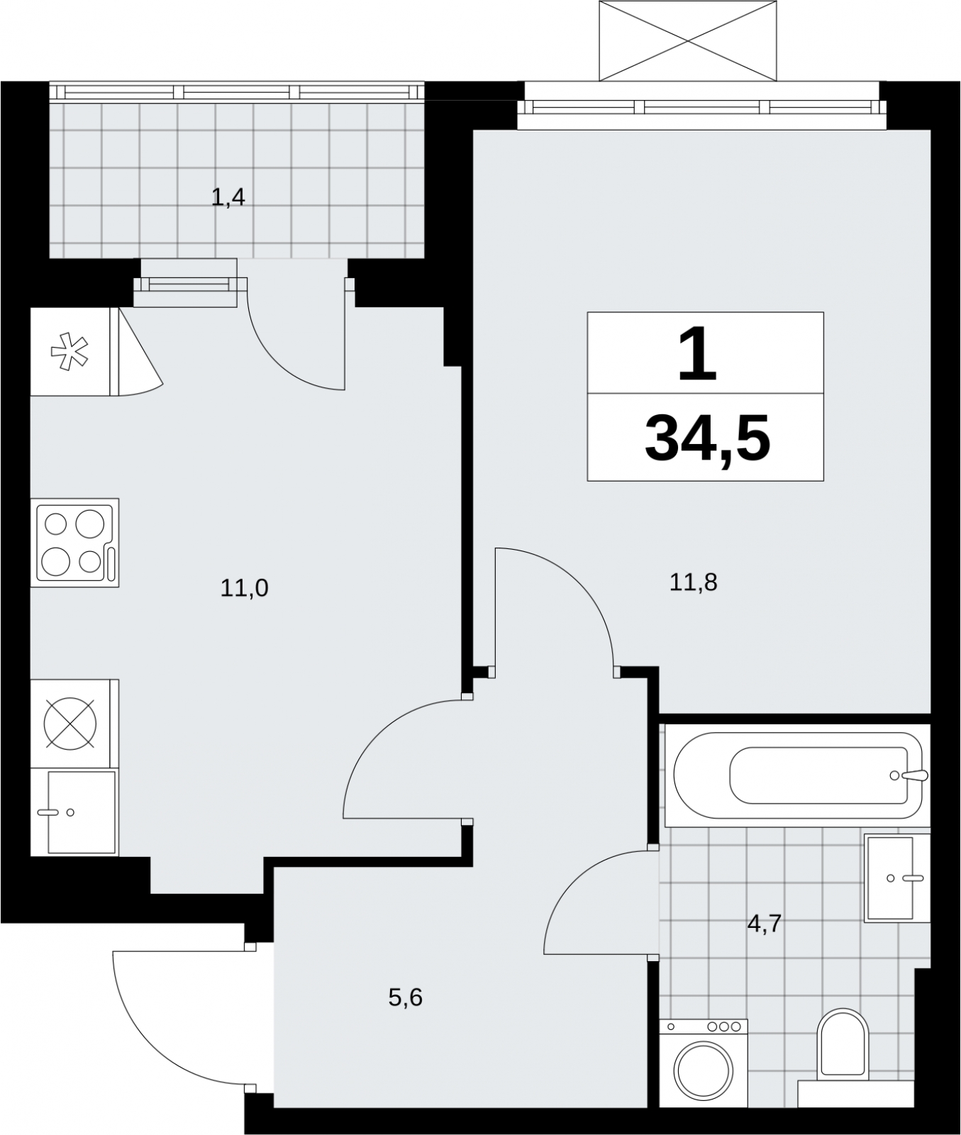 1-комнатная квартира в ЖК Бунинские кварталы на 18 этаже в 1 секции. Сдача в 2 кв. 2026 г.