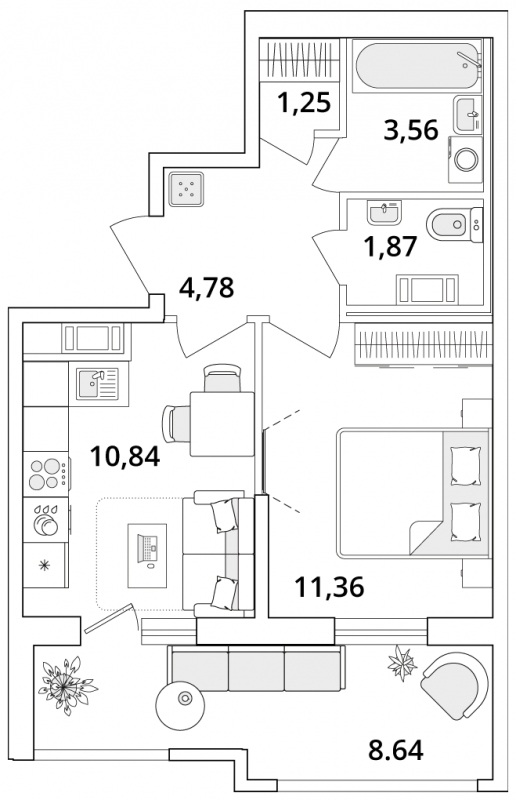 1-комнатная квартира в ЖК CUBE на 11 этаже в 1 секции. Сдача в 4 кв. 2024 г.