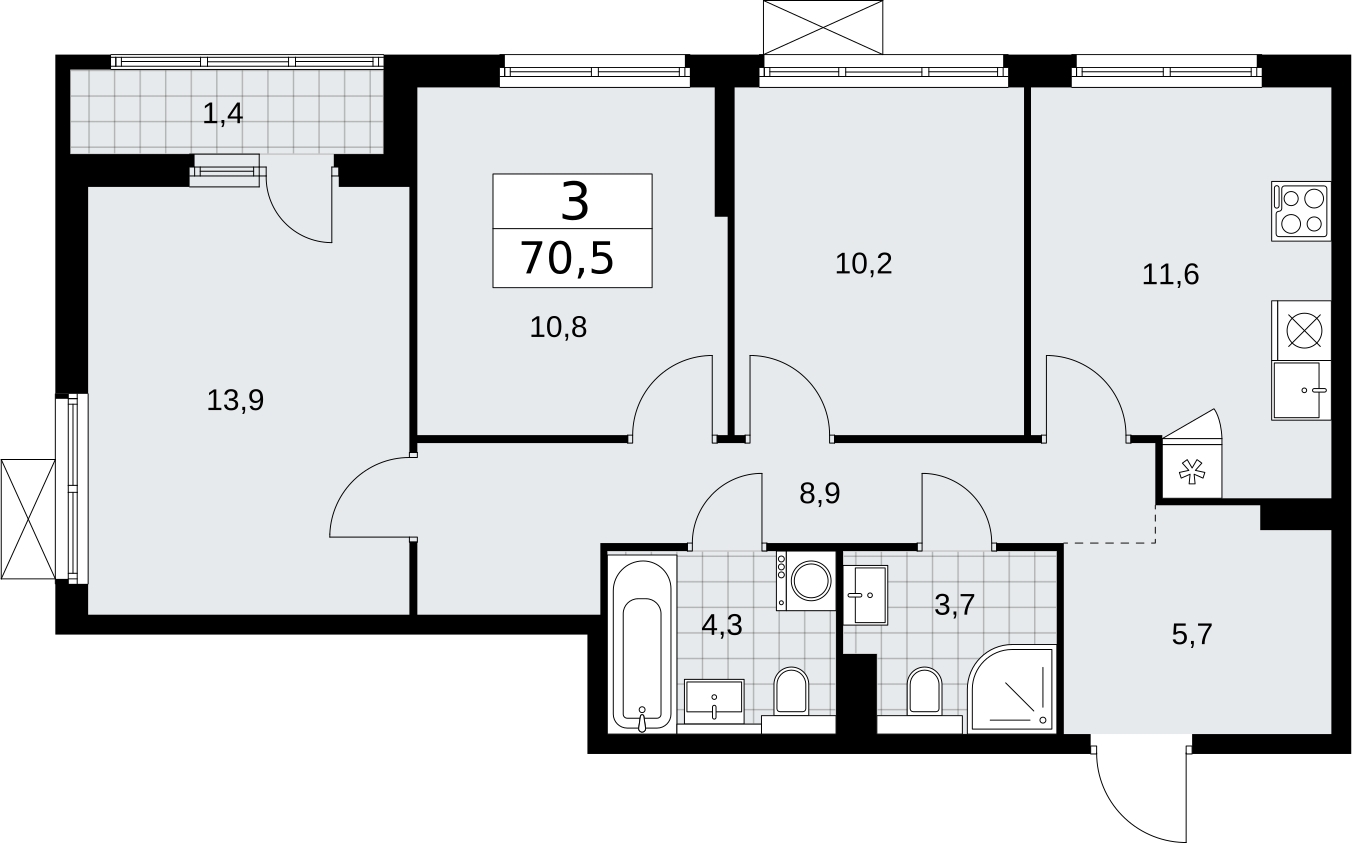 3-комнатная квартира с отделкой в ЖК Бунинские кварталы на 6 этаже в 1 секции. Сдача в 2 кв. 2026 г.