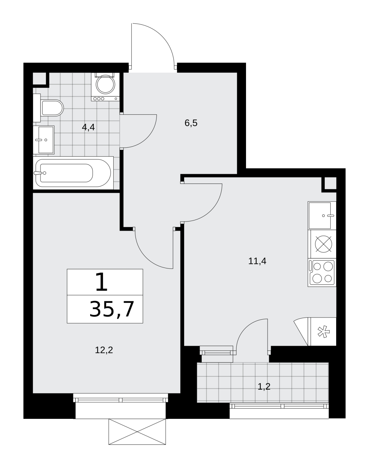 1-комнатная квартира (Студия) в ЖК Бунинские кварталы на 16 этаже в 1 секции. Сдача в 2 кв. 2026 г.