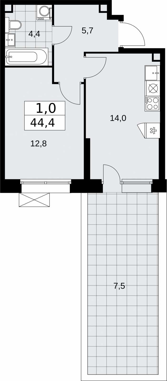 3-комнатная квартира в ЖК Бунинские кварталы на 7 этаже в 1 секции. Сдача в 2 кв. 2026 г.
