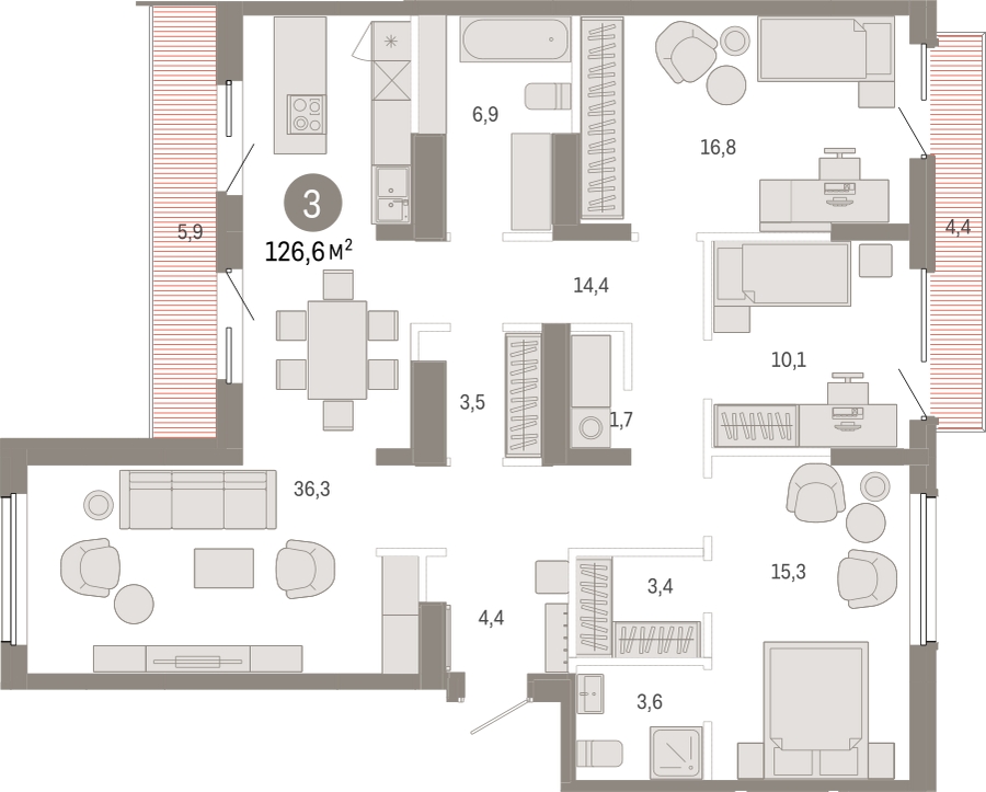 2-комнатная квартира в ЖК Бунинские кварталы на 3 этаже в 2 секции. Сдача в 2 кв. 2026 г.