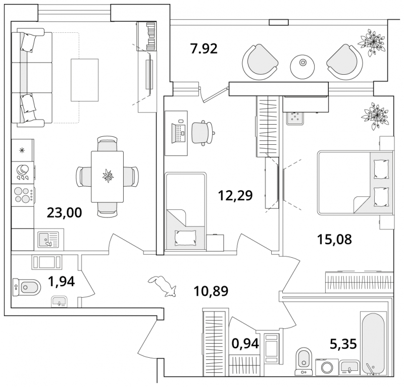 2-комнатная квартира в ЖК CUBE на 6 этаже в 1 секции. Сдача в 4 кв. 2024 г.