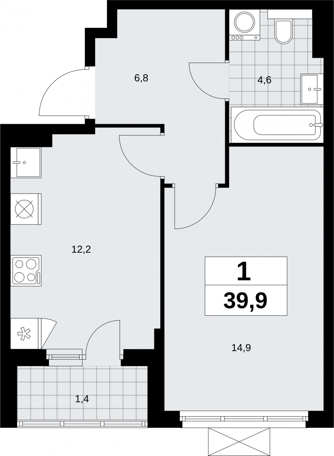 1-комнатная квартира (Студия) в ЖК Бунинские кварталы на 5 этаже в 2 секции. Сдача в 2 кв. 2026 г.