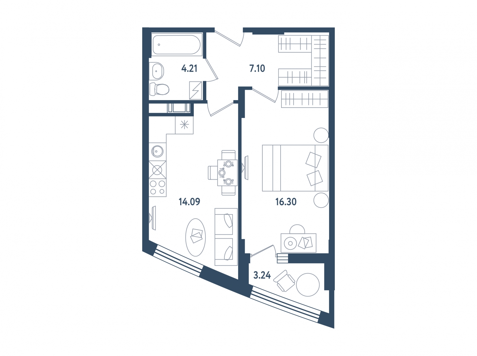 2-комнатная квартира в ЖК Бунинские кварталы на 6 этаже в 2 секции. Сдача в 2 кв. 2026 г.