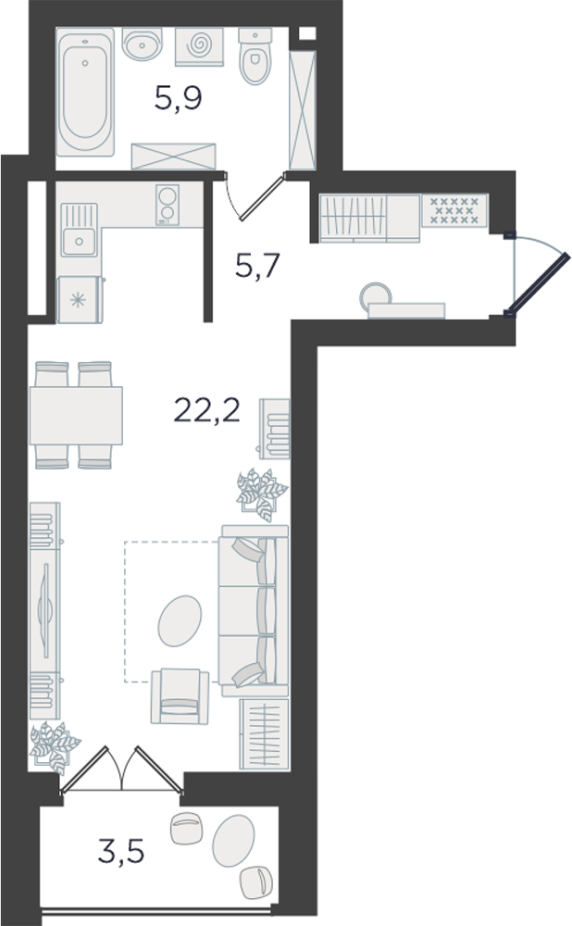 2-комнатная квартира в ЖК CUBE на 10 этаже в 1 секции. Сдача в 4 кв. 2024 г.