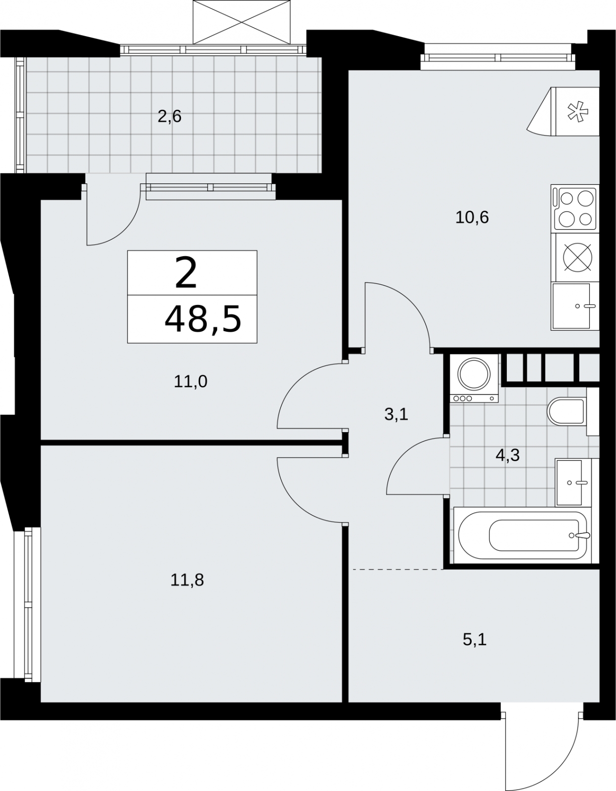 2-комнатная квартира в ЖК Holland park на 2 этаже в 4 секции. Сдача в 4 кв. 2023 г.