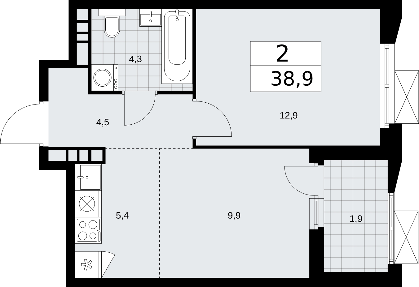 1-комнатная квартира (Студия) в ЖК Holland park на 24 этаже в 1 секции. Сдача в 4 кв. 2023 г.
