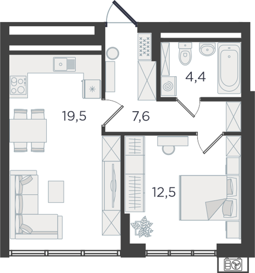 2-комнатная квартира в ЖК CUBE на 14 этаже в 1 секции. Сдача в 4 кв. 2024 г.