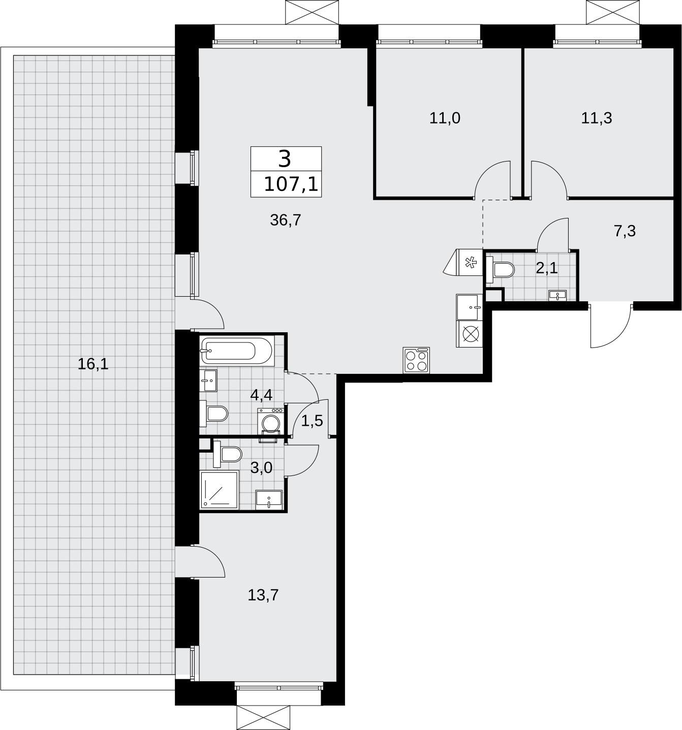 1-комнатная квартира в ЖК Бунинские кварталы на 5 этаже в 3 секции. Сдача в 2 кв. 2026 г.
