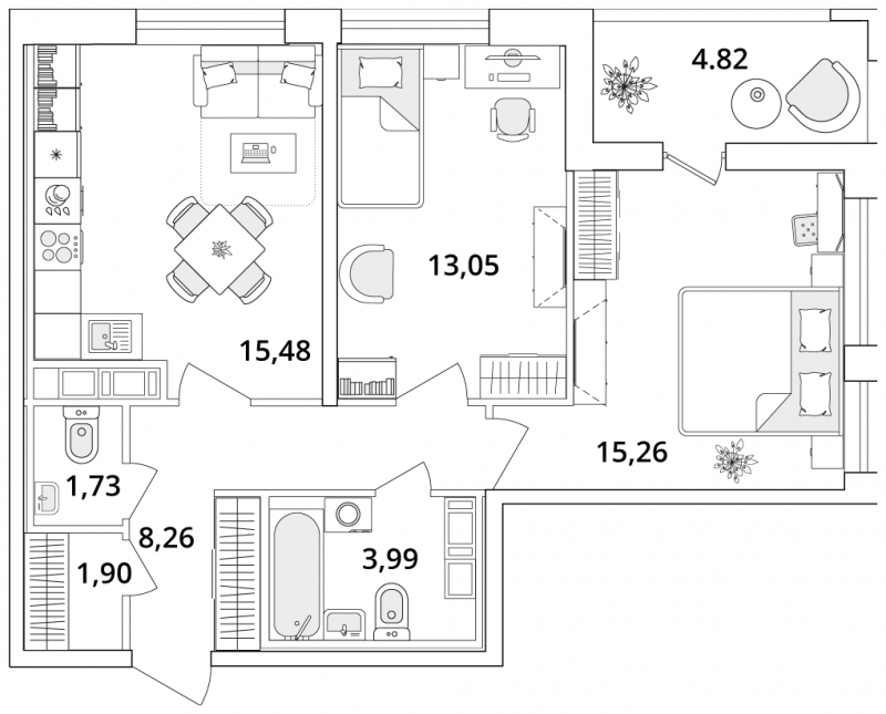 2-комнатная квартира в ЖК CUBE на 17 этаже в 1 секции. Сдача в 4 кв. 2024 г.