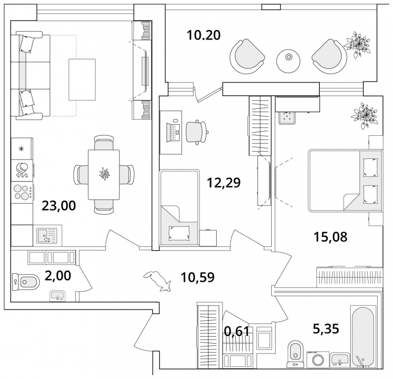 2-комнатная квартира в ЖК CUBE на 18 этаже в 1 секции. Сдача в 4 кв. 2024 г.