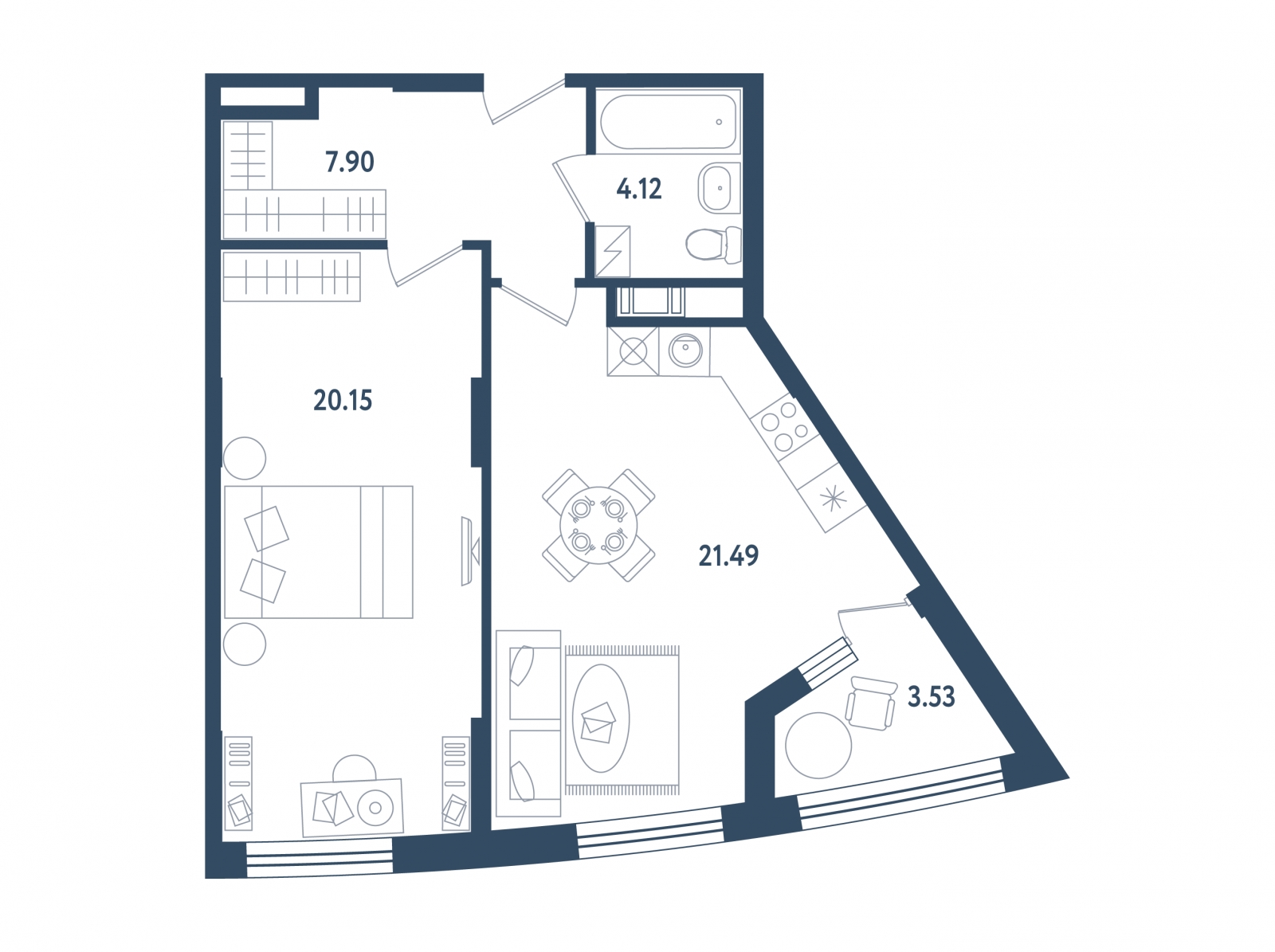 1-комнатная квартира (Студия) в ЖК Бунинские кварталы на 9 этаже в 1 секции. Сдача в 2 кв. 2026 г.