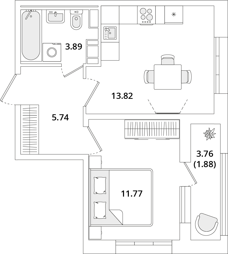 1-комнатная квартира с отделкой в ЖК CUBE на 4 этаже в 1 секции. Сдача в 2 кв. 2024 г.