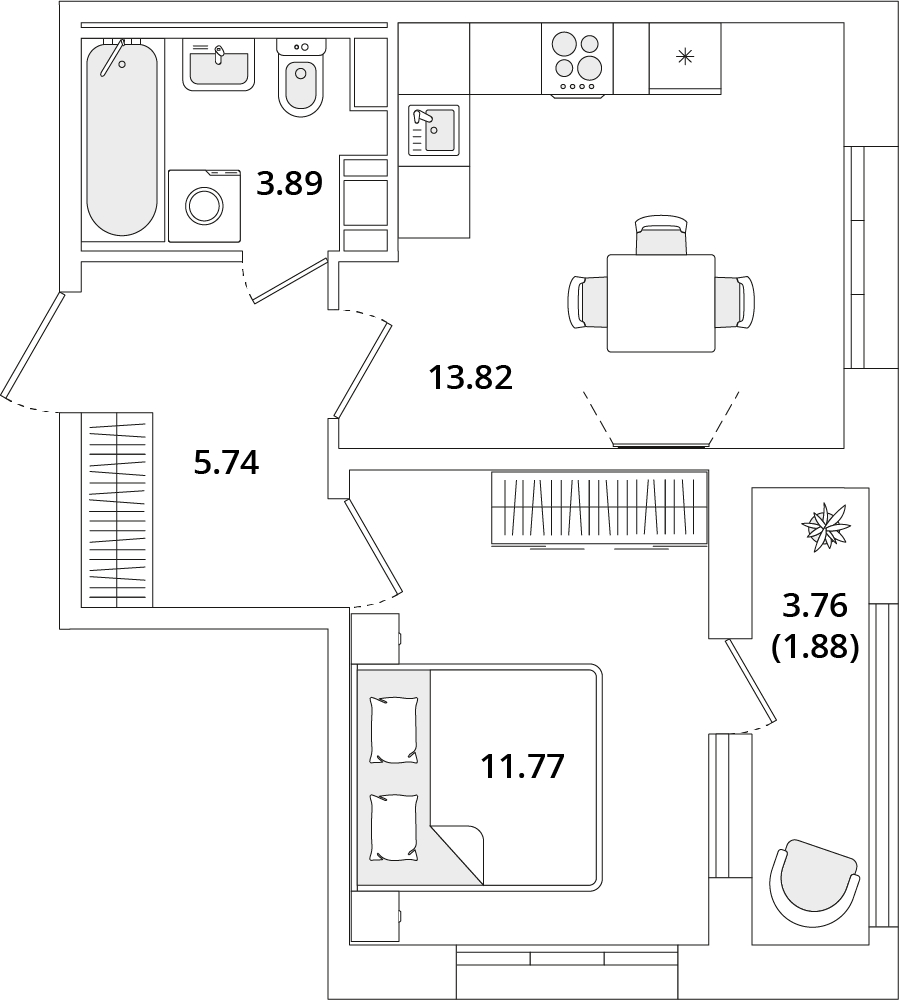 1-комнатная квартира с отделкой в ЖК CUBE на 6 этаже в 1 секции. Сдача в 2 кв. 2024 г.