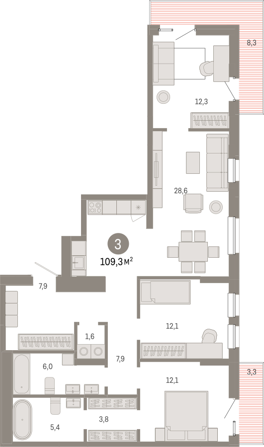 2-комнатная квартира в ЖК Бунинские кварталы на 2 этаже в 3 секции. Сдача в 2 кв. 2026 г.
