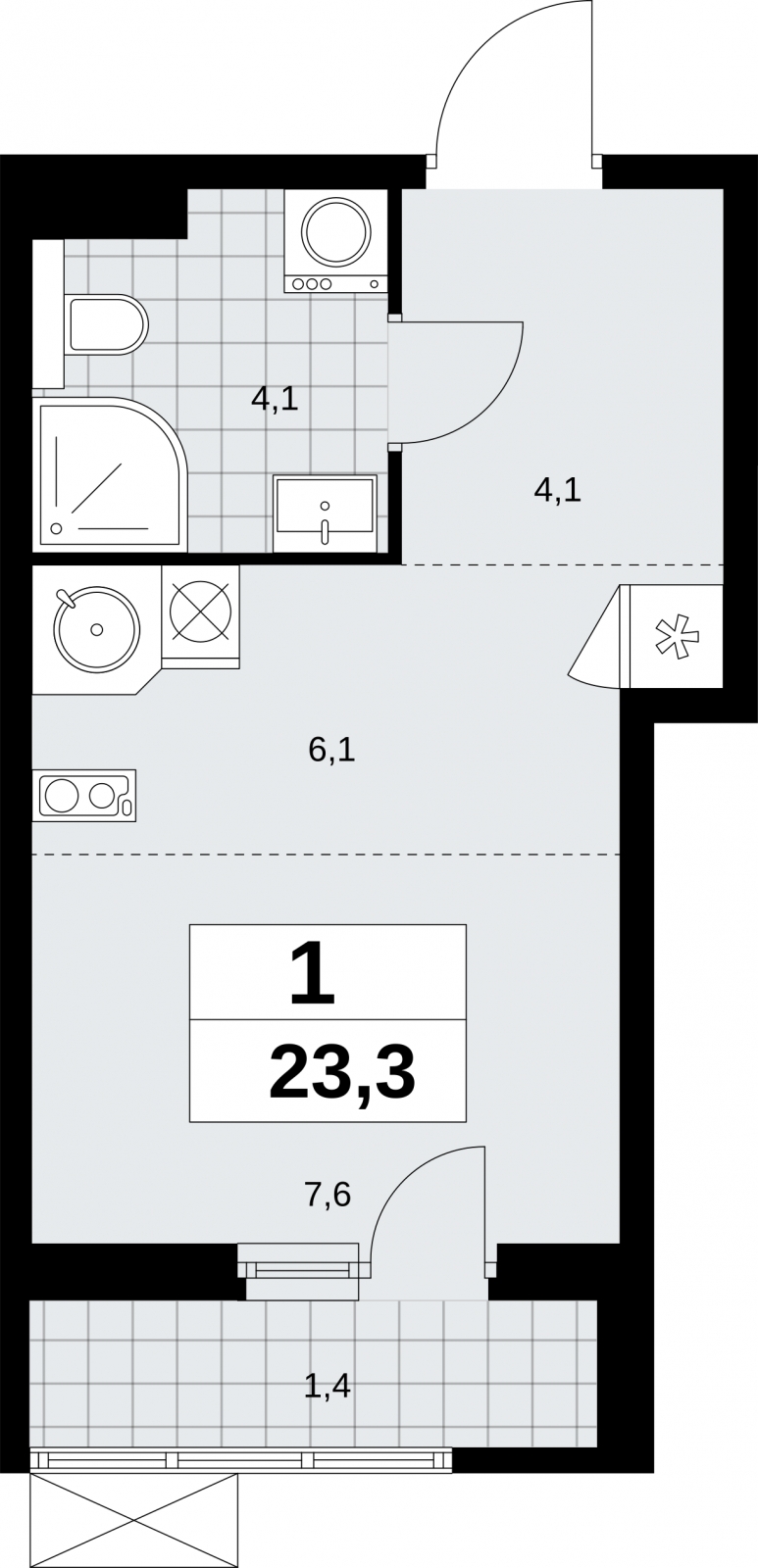 1-комнатная квартира (Студия) в ЖК Бунинские кварталы на 3 этаже в 3 секции. Сдача в 2 кв. 2026 г.