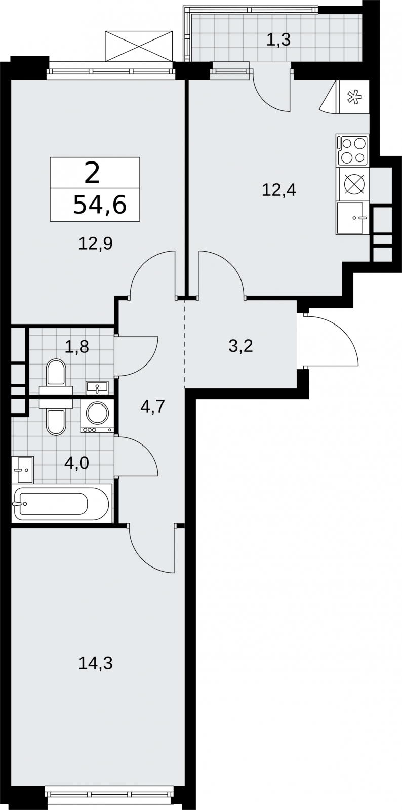 2-комнатная квартира с отделкой в ЖК Южная Битца на 2 этаже в 1 секции. Сдача в 3 кв. 2023 г.
