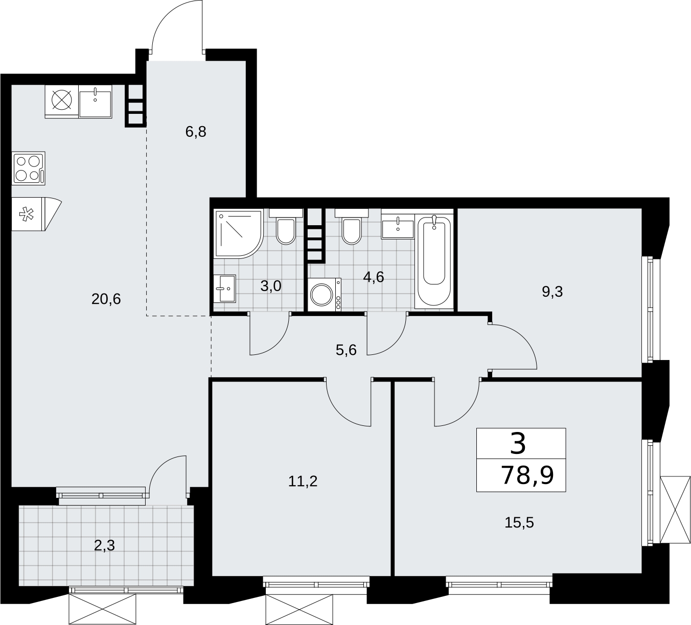 1-комнатная квартира (Студия) с отделкой в ЖК Аквилон SKY на 20 этаже в 1 секции. Сдача в 3 кв. 2022 г.