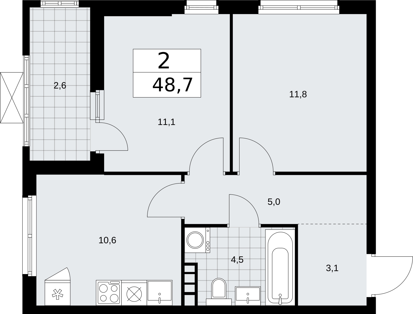 1-комнатная квартира (Студия) с отделкой в ЖК Аквилон SKY на 18 этаже в 2 секции. Сдача в 3 кв. 2022 г.