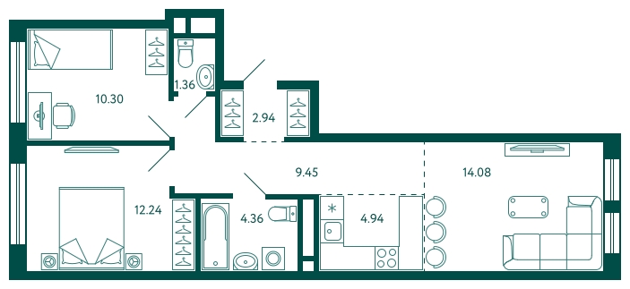1-комнатная квартира (Студия) в ЖК Бунинские кварталы на 12 этаже в 1 секции. Сдача в 2 кв. 2026 г.