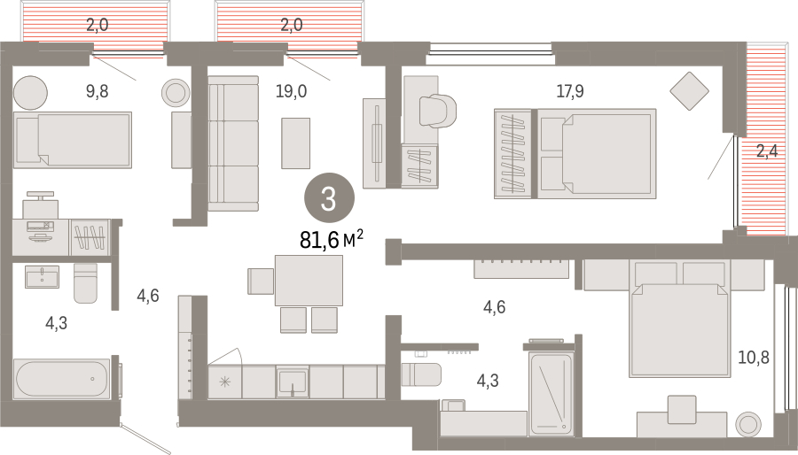 2-комнатная квартира в ЖК Бунинские кварталы на 6 этаже в 2 секции. Сдача в 2 кв. 2026 г.