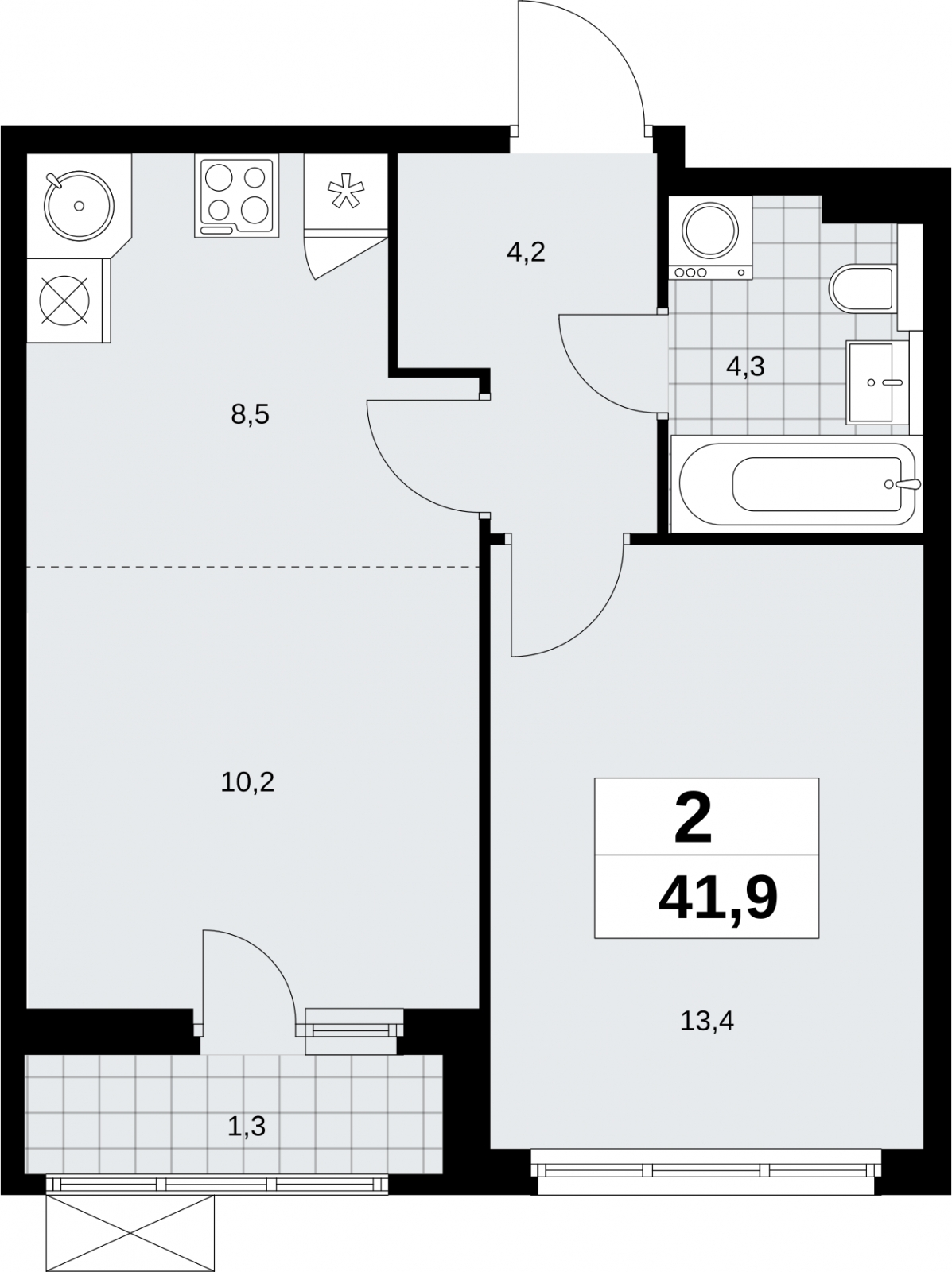 1-комнатная квартира (Студия) в ЖК Бунинские кварталы на 17 этаже в 3 секции. Сдача в 2 кв. 2026 г.