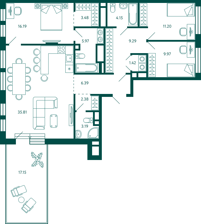 1-комнатная квартира в ЖК Бунинские кварталы на 4 этаже в 1 секции. Сдача в 2 кв. 2026 г.
