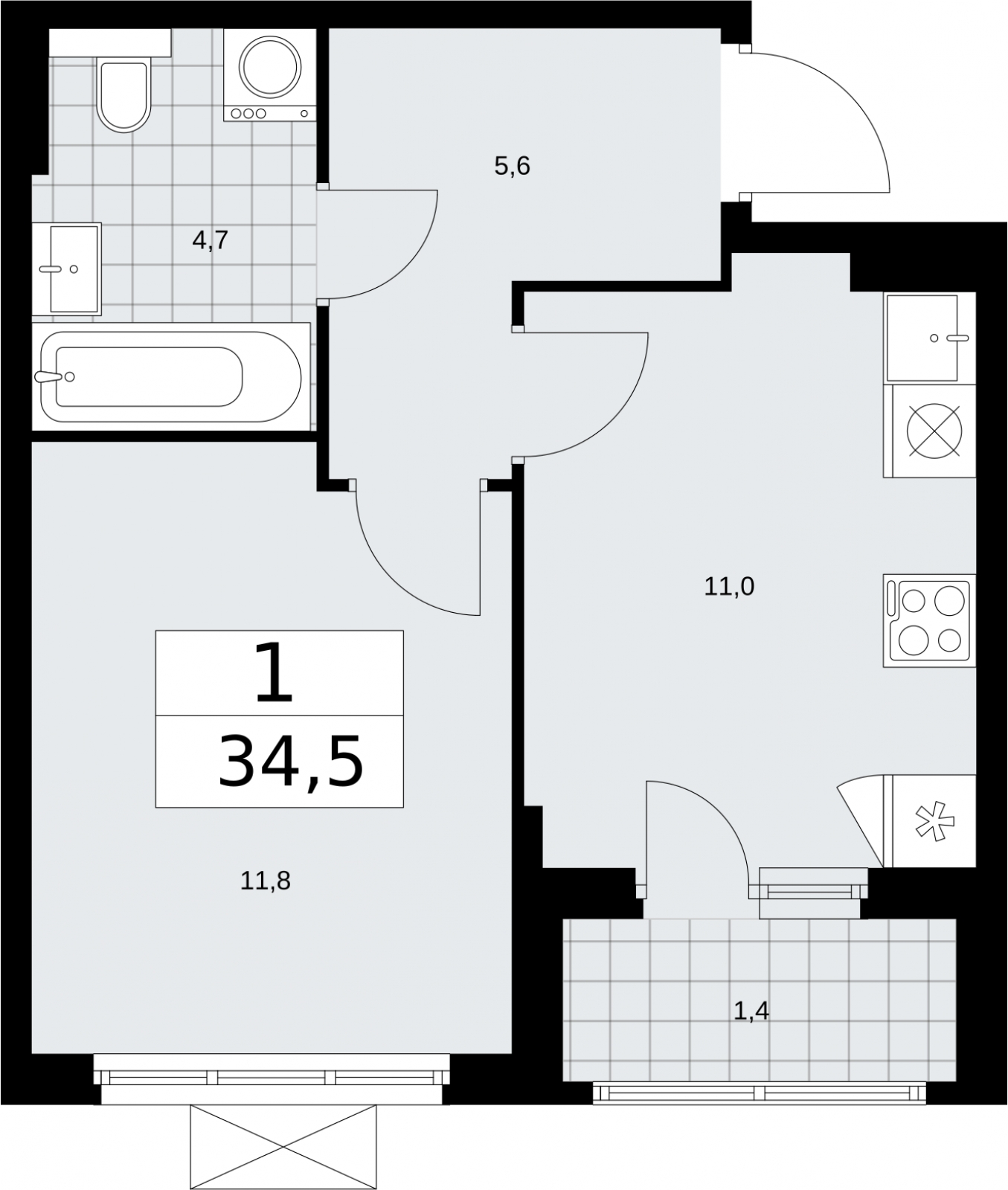 3-комнатная квартира в ЖК Бунинские кварталы на 5 этаже в 1 секции. Сдача в 2 кв. 2026 г.