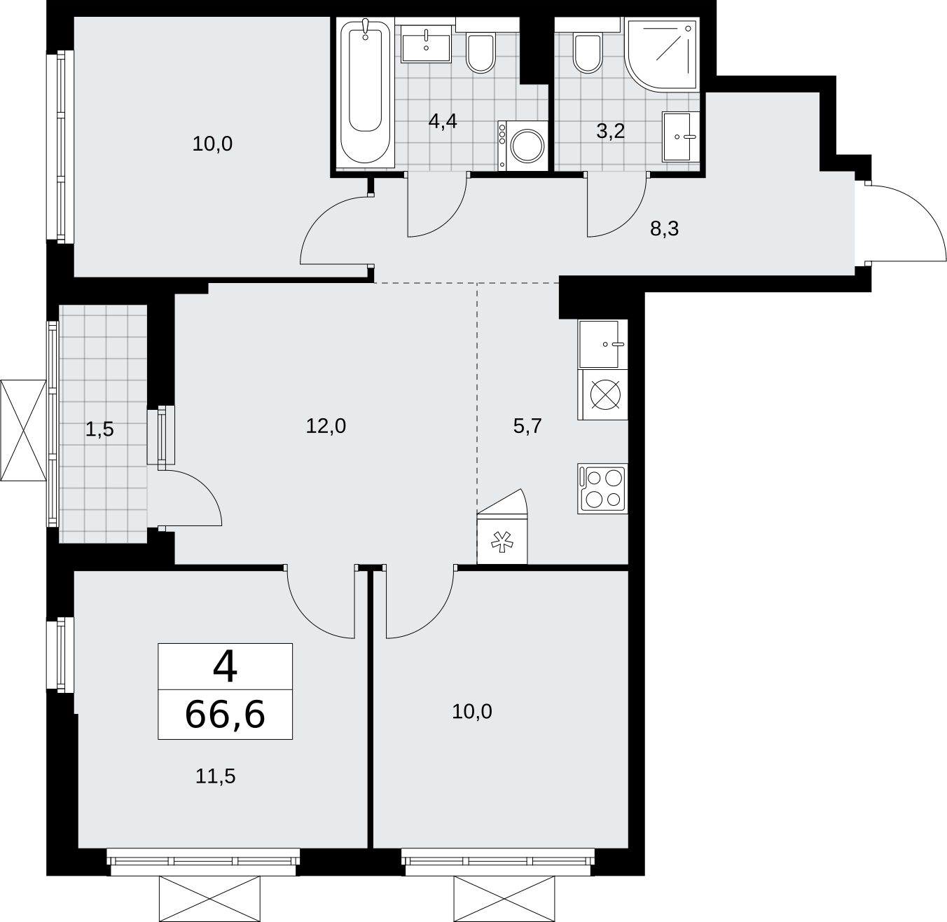 1-комнатная квартира (Студия) с отделкой в ЖК Бунинские кварталы на 13 этаже в 4 секции. Сдача в 2 кв. 2026 г.