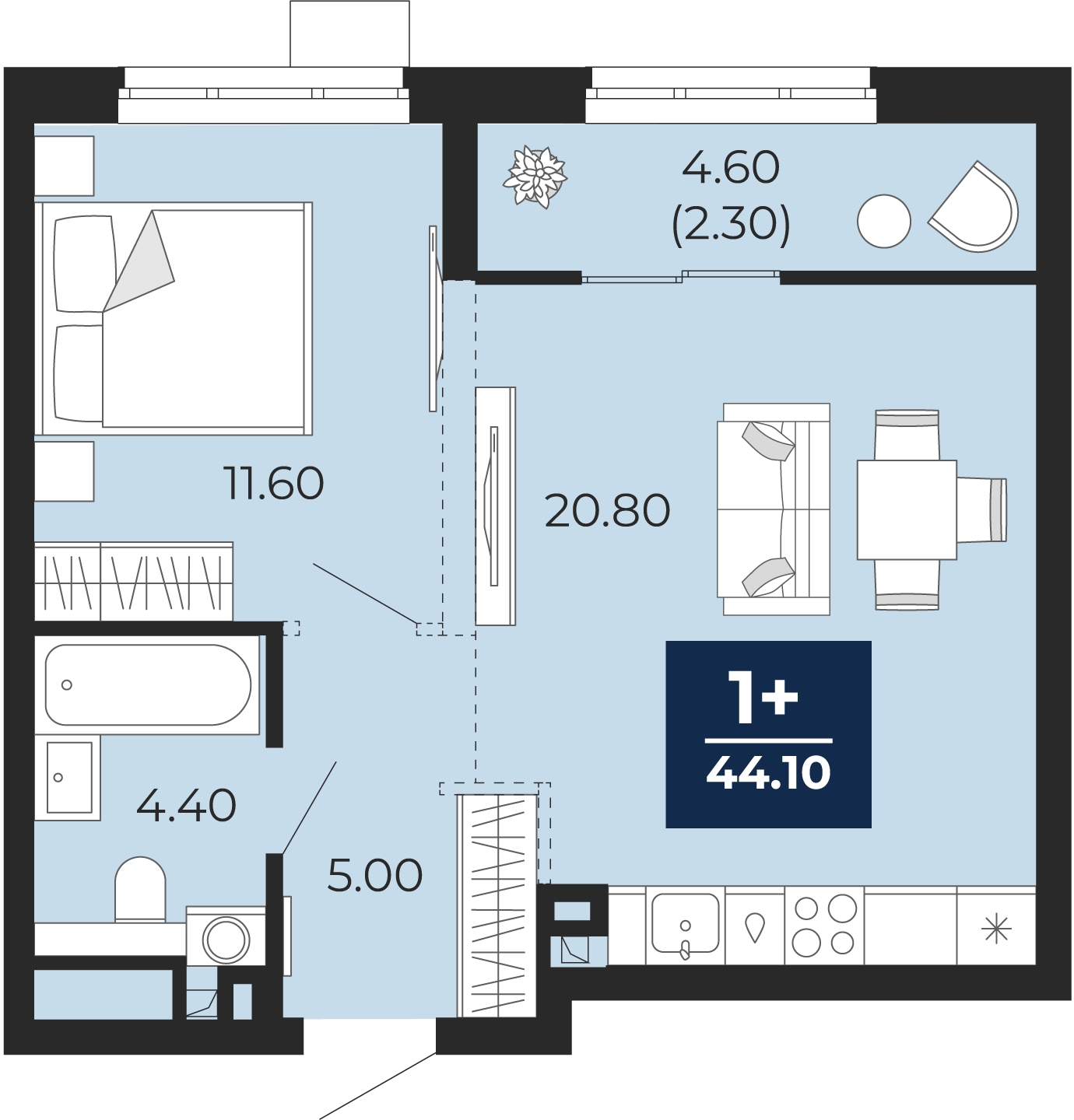 2-комнатная квартира в ЖК Бунинские кварталы на 9 этаже в 4 секции. Сдача в 2 кв. 2026 г.