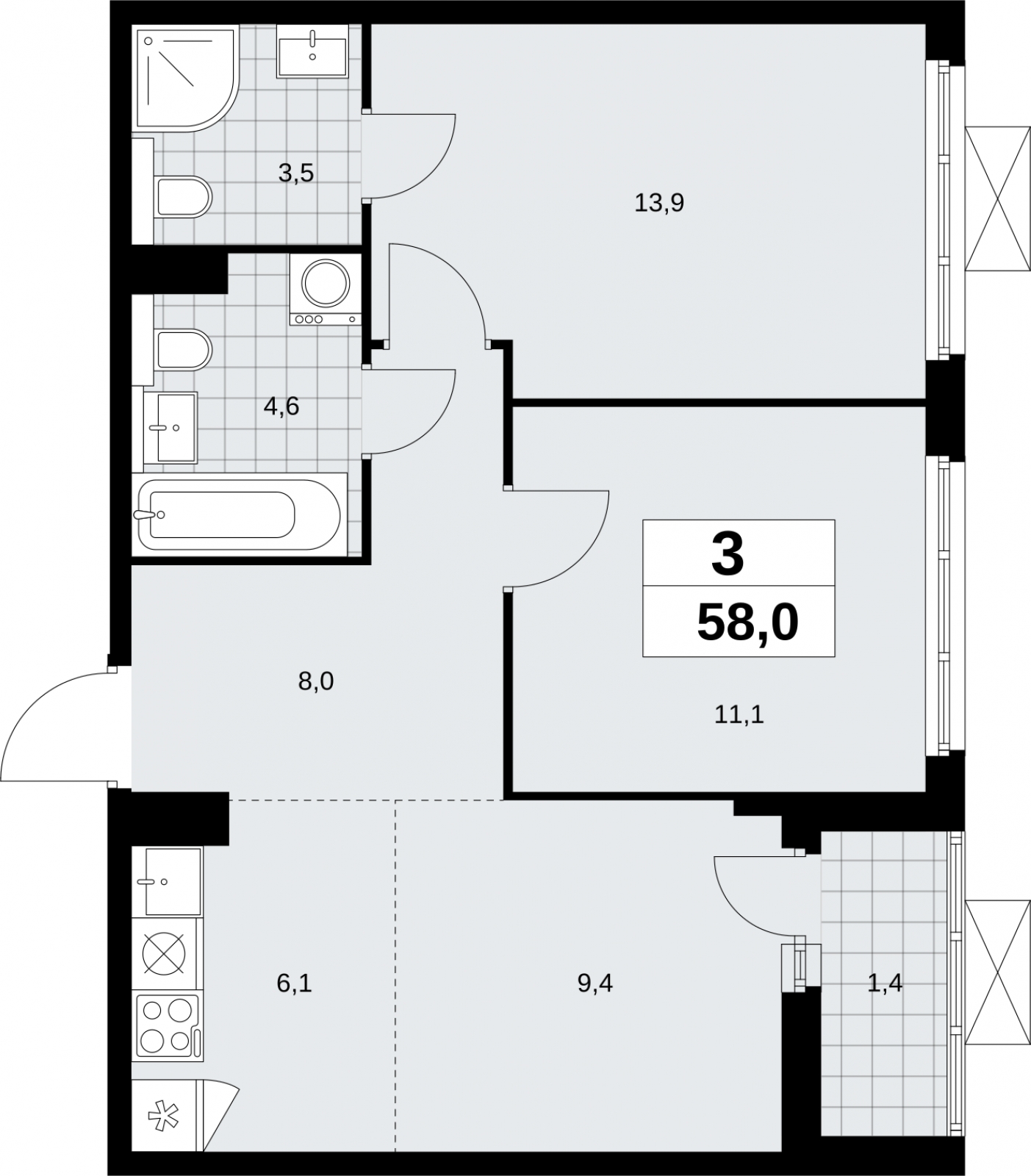 1-комнатная квартира в ЖК Бунинские кварталы на 15 этаже в 1 секции. Сдача в 2 кв. 2026 г.