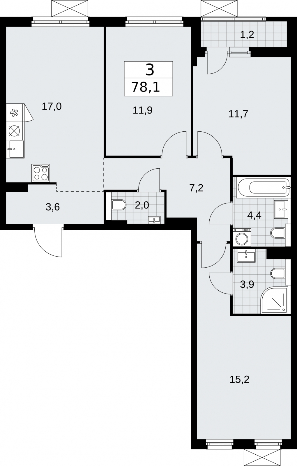 4-комнатная квартира в ЖК Бунинские кварталы на 16 этаже в 1 секции. Сдача в 2 кв. 2026 г.