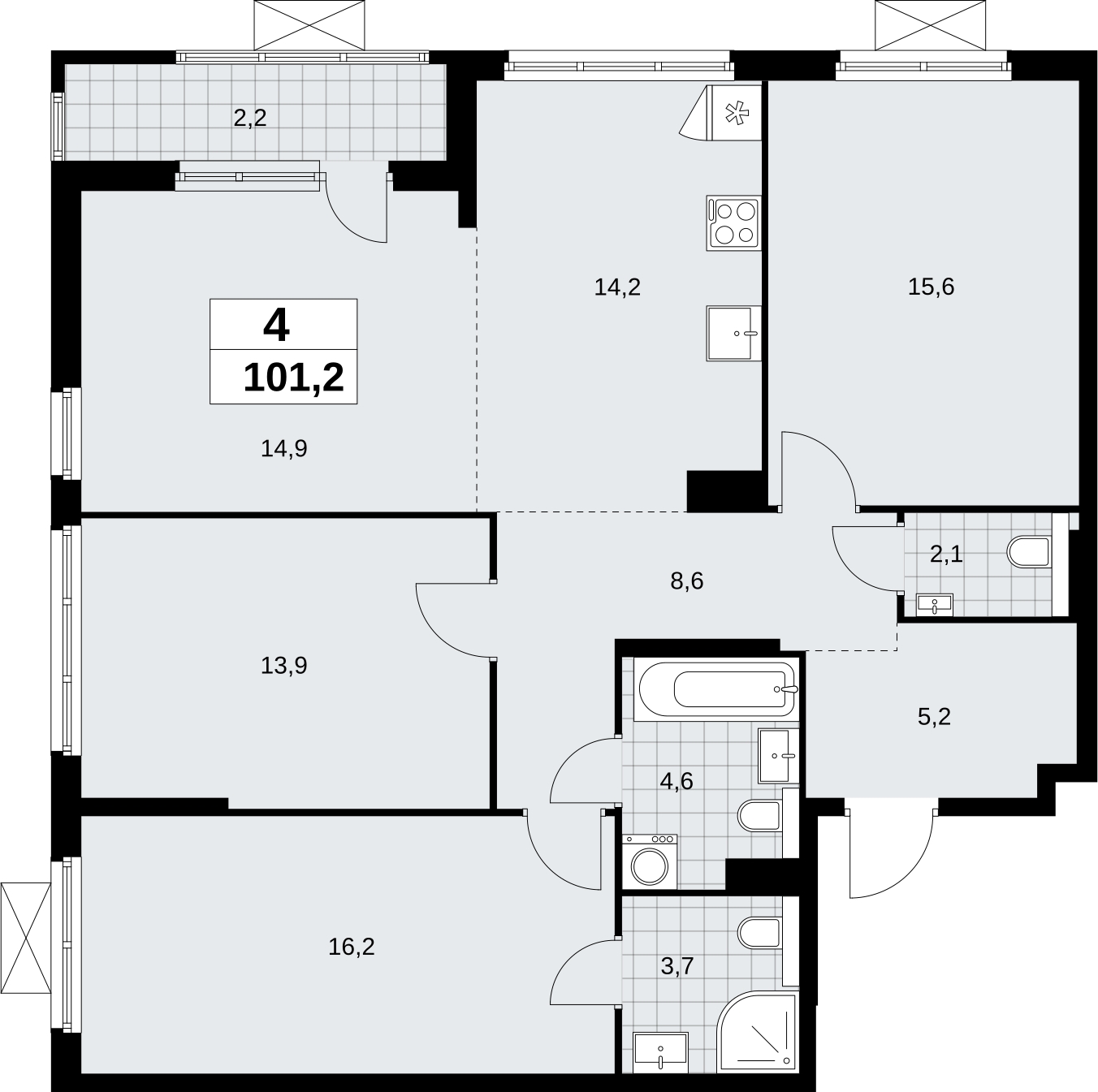 3-комнатная квартира в ЖК Бунинские кварталы на 8 этаже в 2 секции. Сдача в 2 кв. 2026 г.