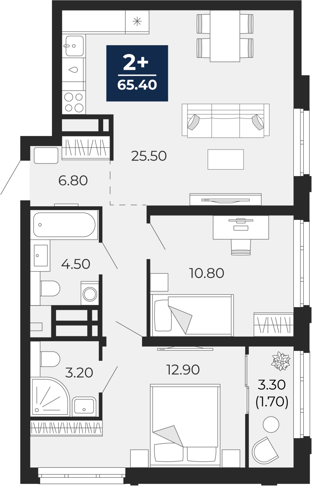 3-комнатная квартира в ЖК Бунинские кварталы на 2 этаже в 5 секции. Сдача в 2 кв. 2026 г.