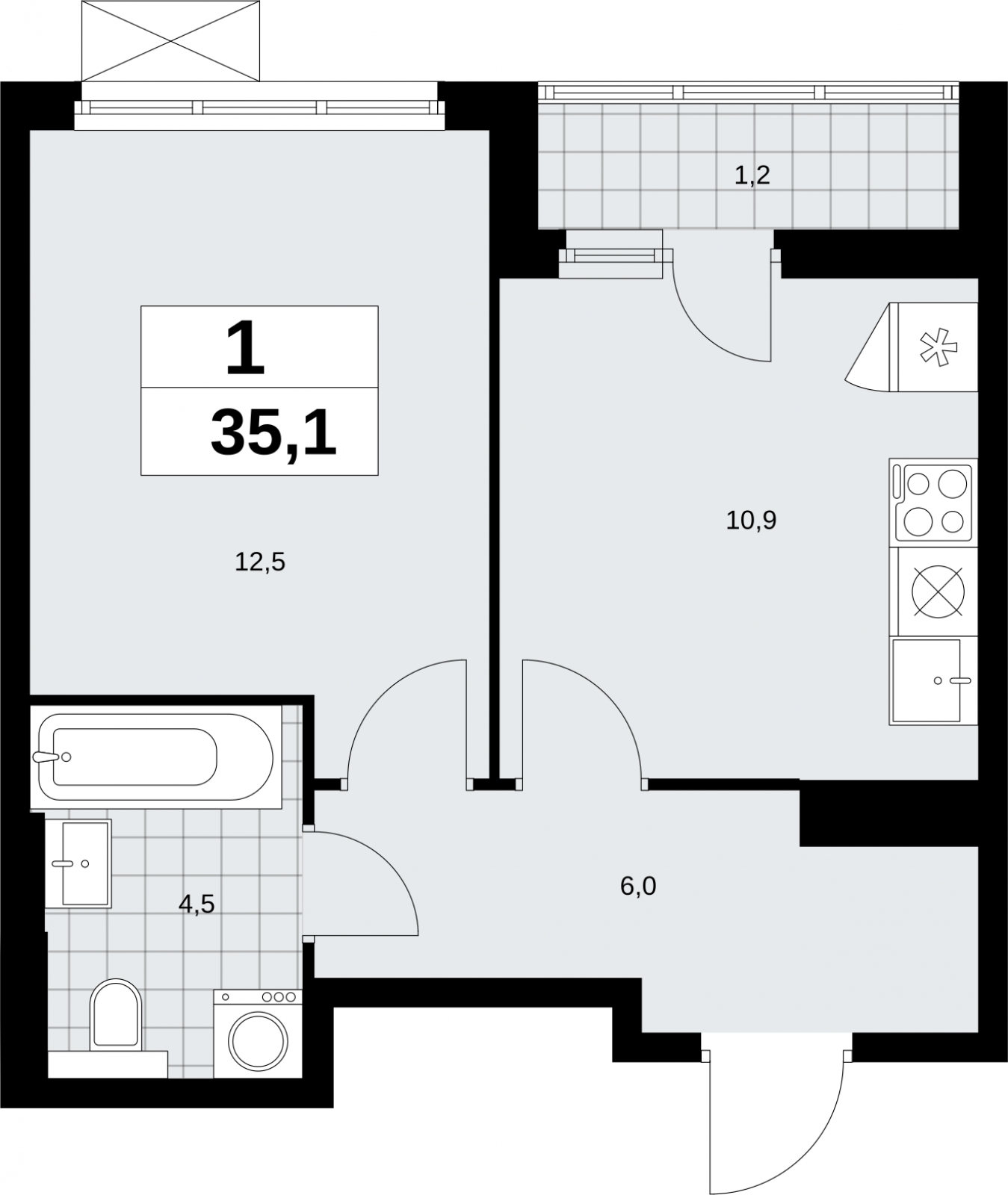 1-комнатная квартира (Студия) в ЖК Бунинские кварталы на 3 этаже в 5 секции. Сдача в 2 кв. 2026 г.