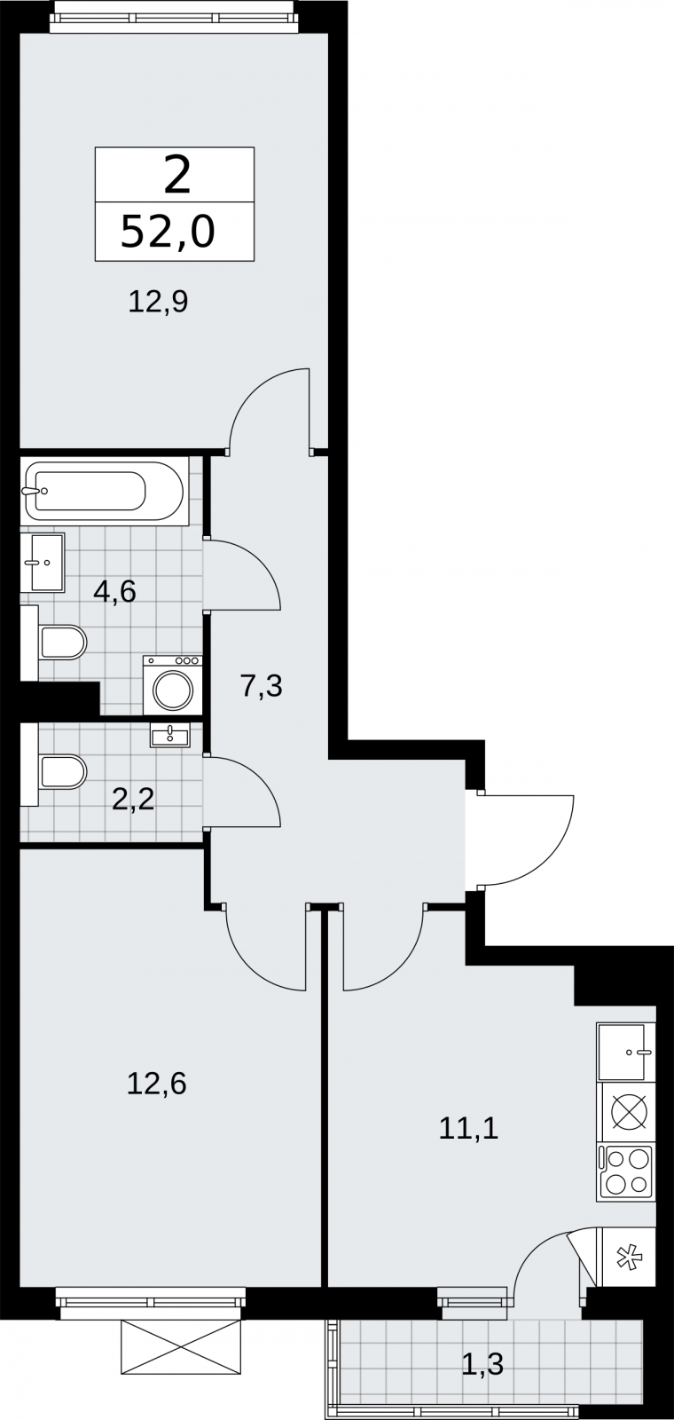 1-комнатная квартира (Студия) с отделкой в ЖК Бунинские кварталы на 9 этаже в 2 секции. Сдача в 2 кв. 2026 г.