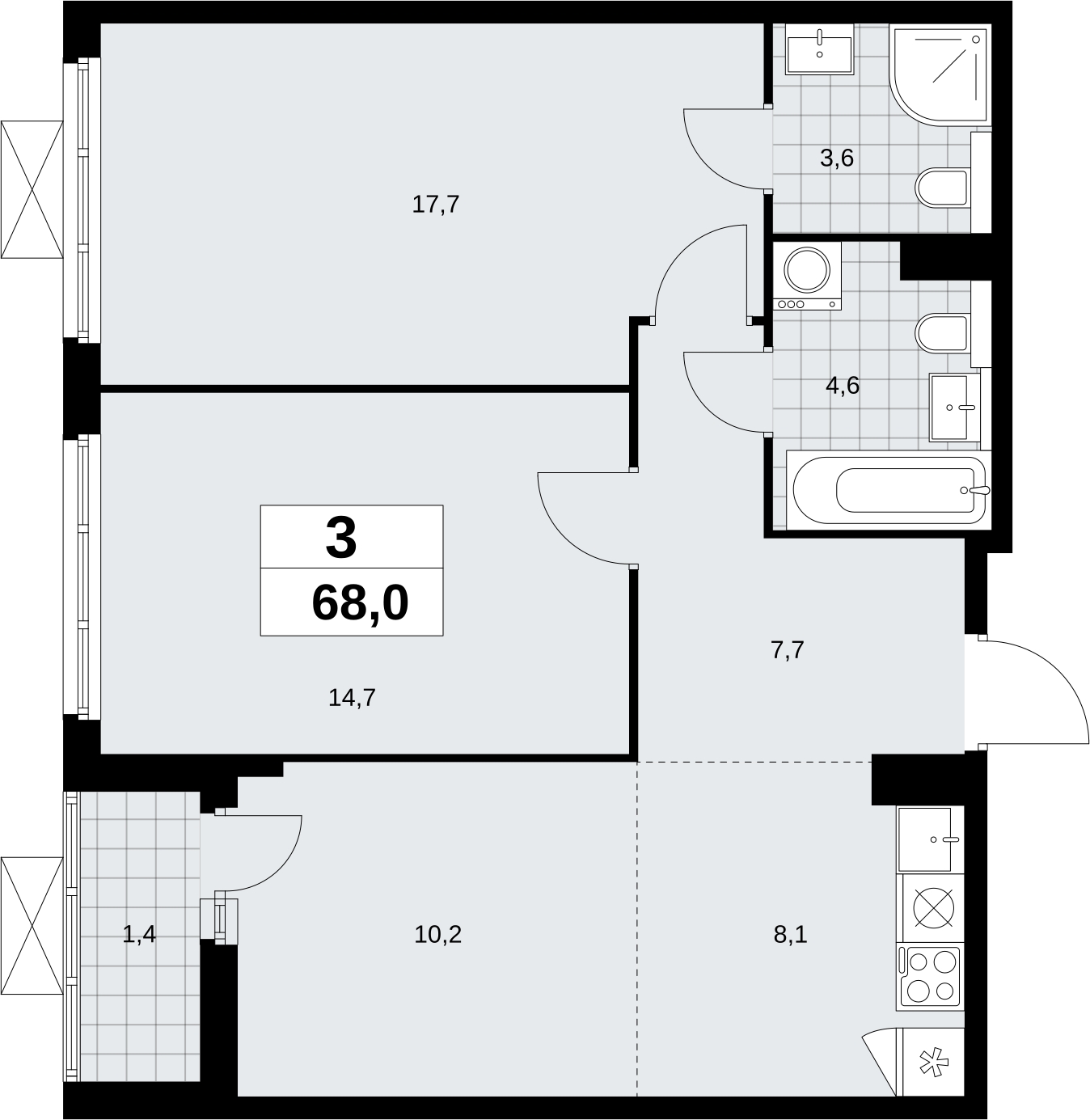 1-комнатная квартира (Студия) в ЖК Бунинские кварталы на 18 этаже в 1 секции. Сдача в 2 кв. 2026 г.