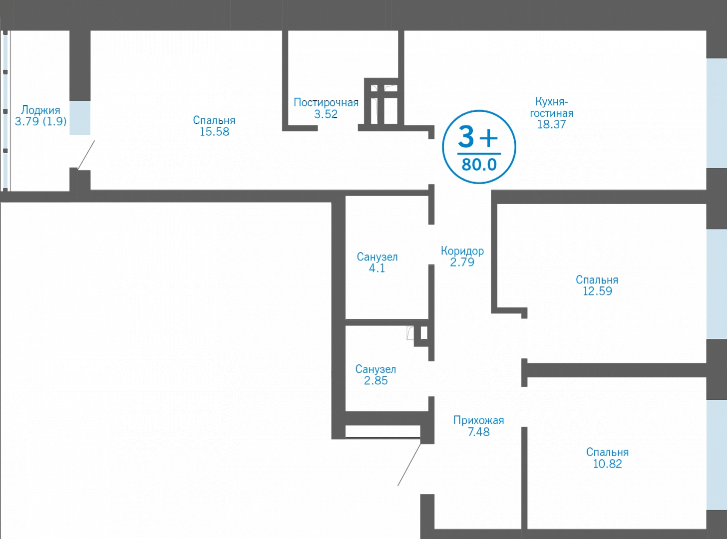1-комнатная квартира в ЖК Бунинские кварталы на 9 этаже в 3 секции. Сдача в 2 кв. 2026 г.
