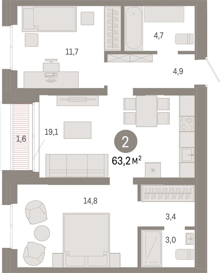 1-комнатная квартира в ЖК Бунинские кварталы на 8 этаже в 3 секции. Сдача в 2 кв. 2026 г.