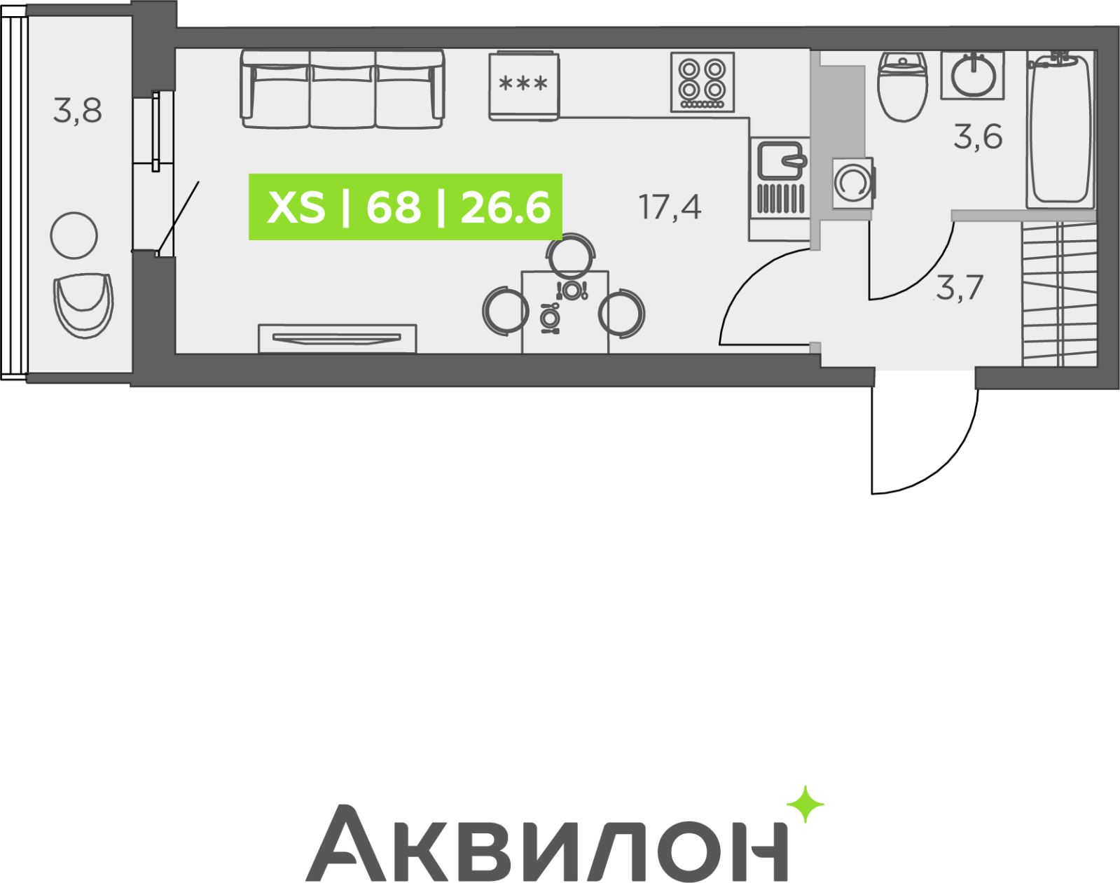 3-комнатная квартира в ЖК Бунинские кварталы на 6 этаже в 4 секции. Сдача в 2 кв. 2026 г.