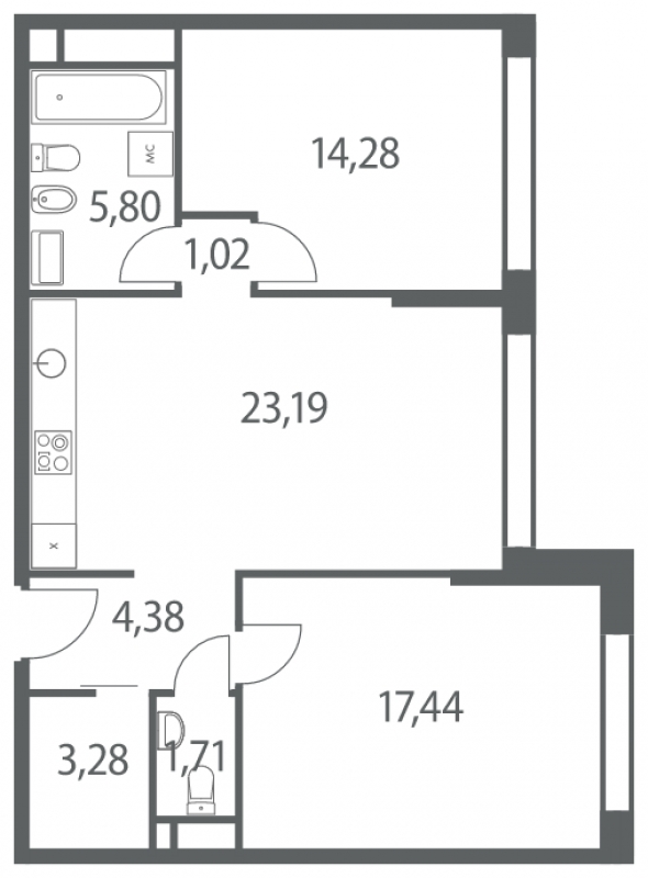 3-комнатная квартира в ЖК Headliner на 12 этаже в 2 секции. Сдача в 4 кв. 2022 г.