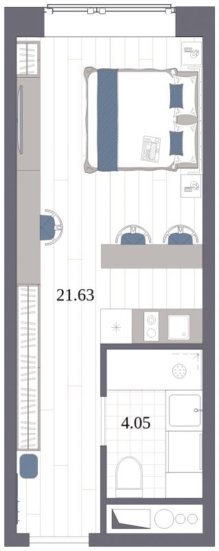 2-комнатная квартира в ЖК Бунинские кварталы на 6 этаже в 6 секции. Сдача в 2 кв. 2026 г.