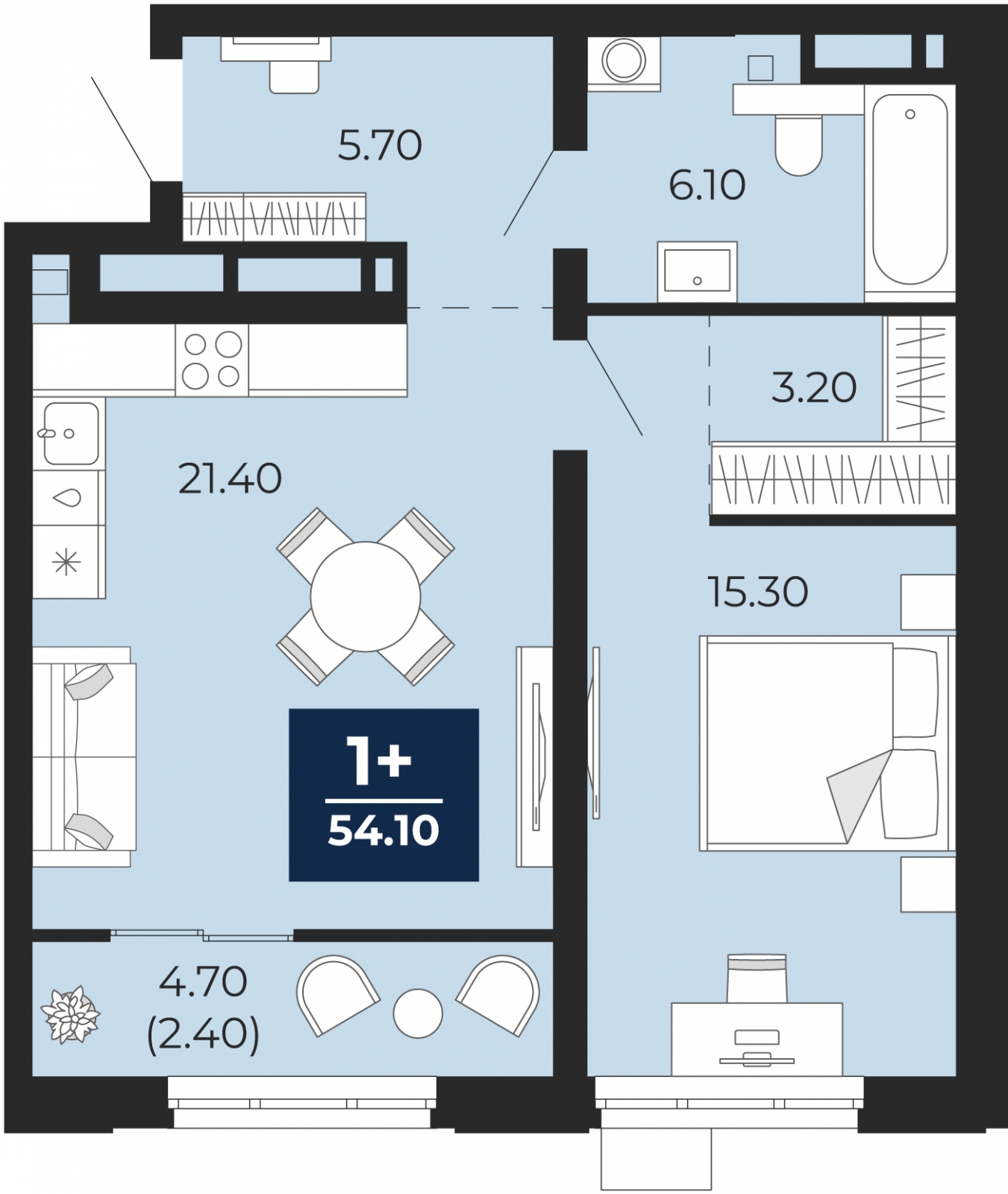 2-комнатная квартира в ЖК Бунинские кварталы на 13 этаже в 3 секции. Сдача в 2 кв. 2026 г.
