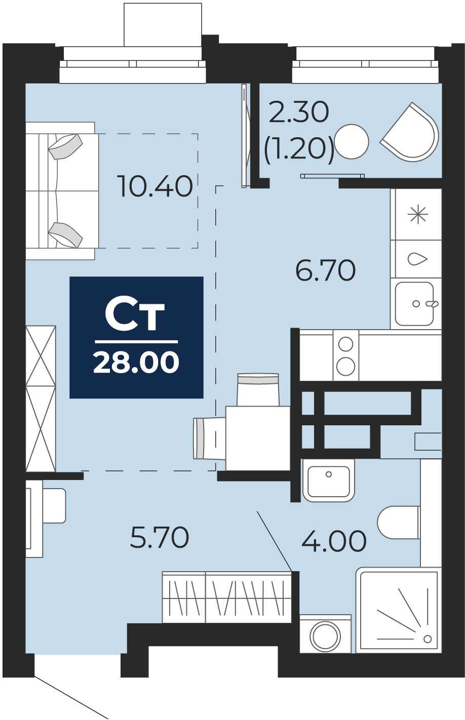 1-комнатная квартира (Студия) в ЖК Бунинские кварталы на 9 этаже в 4 секции. Сдача в 2 кв. 2026 г.