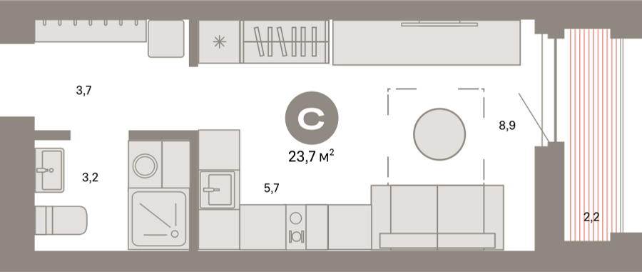 1-комнатная квартира (Студия) в ЖК Бунинские кварталы на 17 этаже в 3 секции. Сдача в 2 кв. 2026 г.