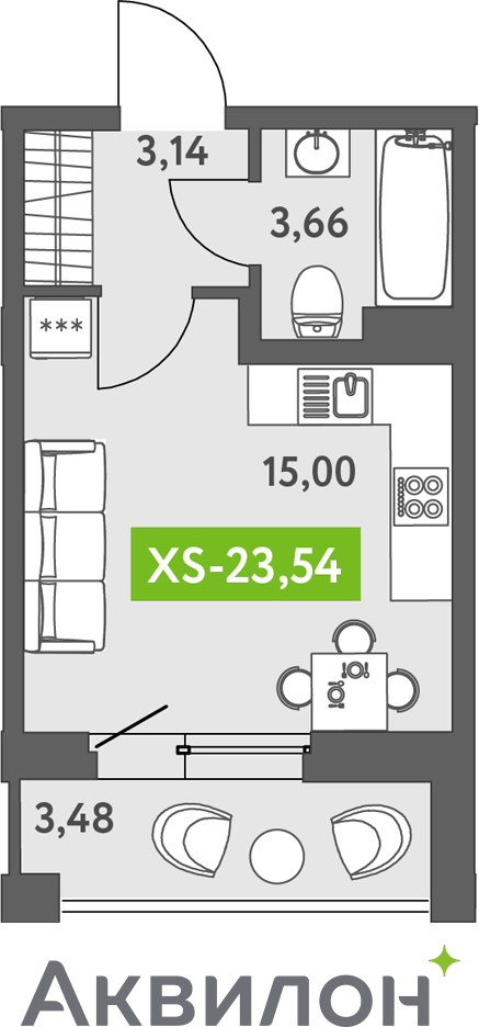 2-комнатная квартира в ЖК CUBE на 8 этаже в 1 секции. Сдача в 4 кв. 2024 г.